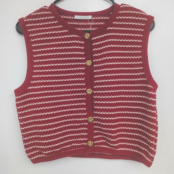 Zara Accessories - Zara Red and White Striped Knit Cropped Vest